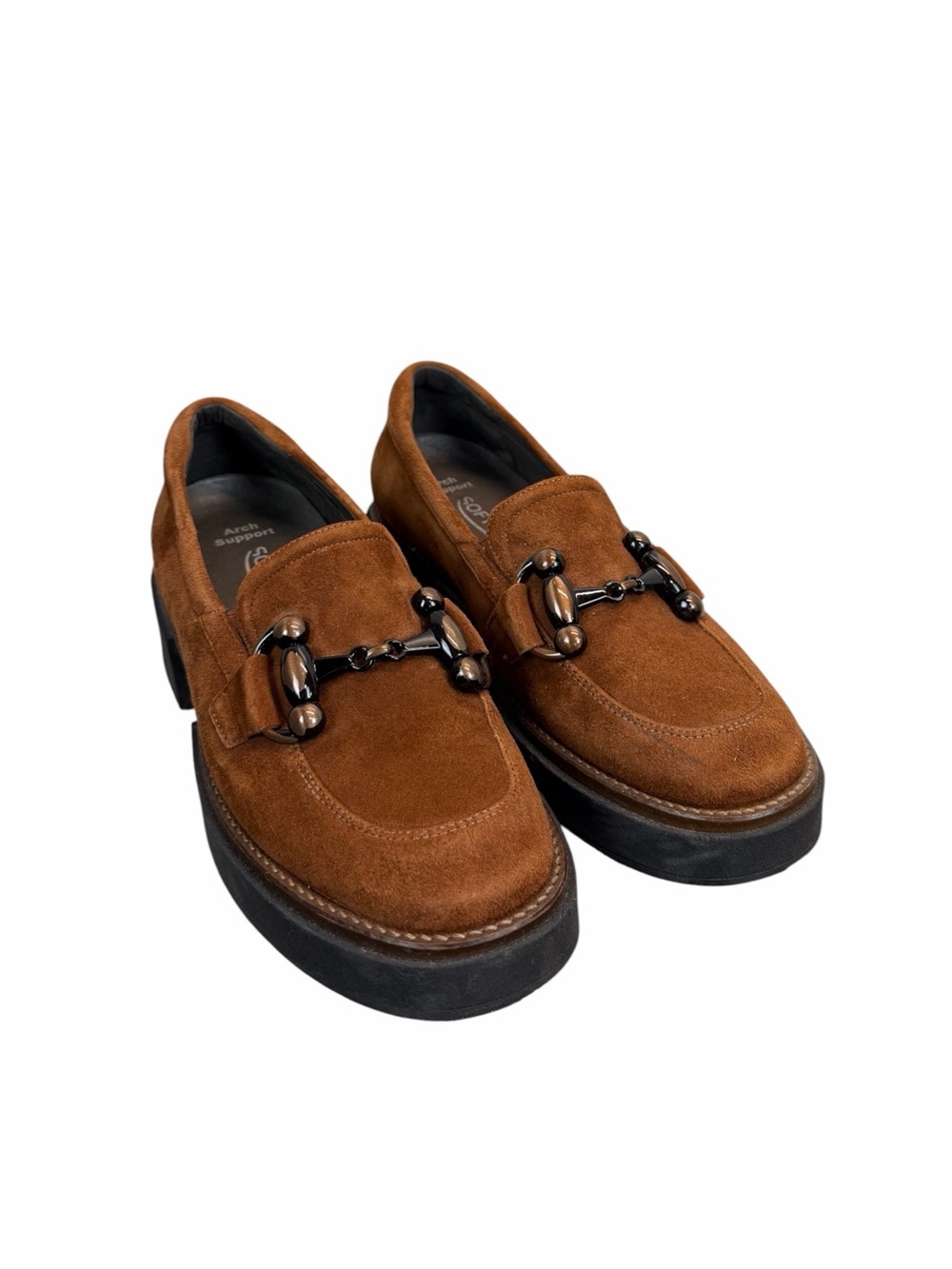 Softwaves Brown Suede Chunky Loafers Platform Lug Sole Horsebit EU 39 - Picture 3 of 11